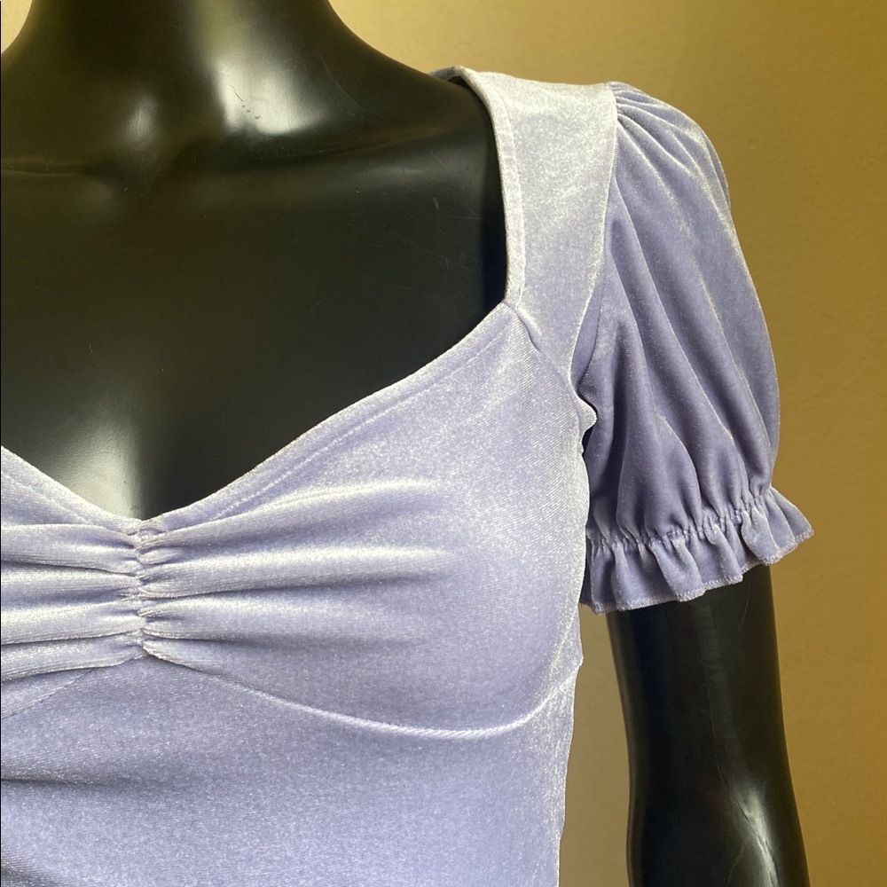 Forever 21 Lilac Velvet Velour Puff Sleeve Crop Top - Picture 8 of 10